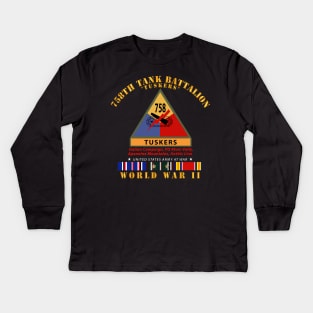 758th Tank Battalion - Tuskers w SSI Name Tape WWII  EU SVC Kids Long Sleeve T-Shirt